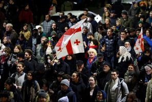 Georgian opposition supporters have protested against the results of last month's parliamentary elections