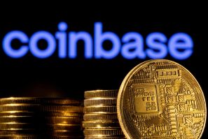 Illustration shows a representation of the cryptocurrency and Coinbase logo