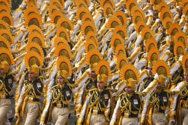 Indian soldiers march at the Republic Day parade in New Delhi in January. The country announced on Sunday the first test firing of a hypersonic missile
