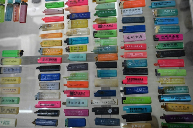 Lighters collected from the shore displayed at artist Fu Junsheng's studio on the Miaodao archipelago
