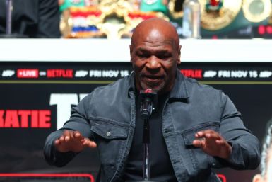 Mike Tyson appears at a press conference on Wednesday ahead of his fight with Jake Paul