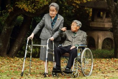 Princess Mikasa (L), seen walking next to her husband in 2015, died in hospital Friday at the age of 101