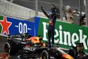 Red Bull Racing's Max Verstappen celebrates winning his fourth consecutive Formula One world title at the Las Vegas GP