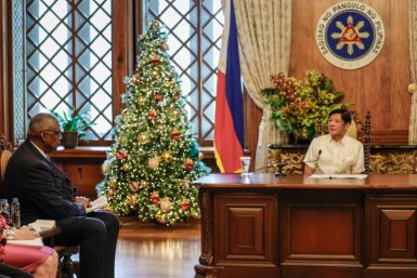 US Secretary of Defense Lloyd Austin (left) with Philippine President Ferdinand Marcos at Malacanang Palace in Manila